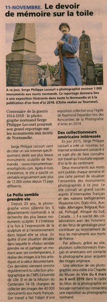 La Voix le Bocage-12 novembre 2015-Serge Philippe Lecourt-devoir de memoire sur la toile